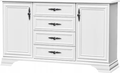 Produktbild von Kommode weiß 90x155x45 cm mit 4 Schubladen 2 Türen im provenzalischen Stil Schrank für Wohnzimmer oder Schlafzimmer