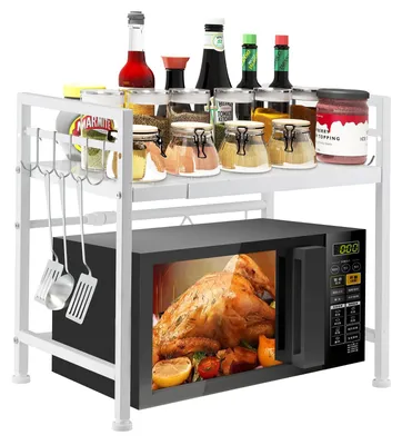 Immagine prodotto di Omgoods - Ripiano estensibile per microonde - Organizer da cucina a 2 livelli con ganci