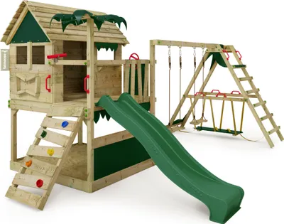 Image de Structure d'escalade Fatmoose TikaTaka Town XXL avec module de surf et toboggan, couleur verte
