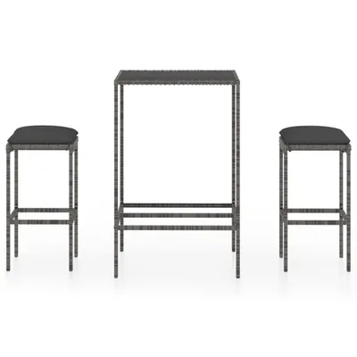 Produktbild von vidaXL 3-tlg. Gartenbar-Set mit Kissen Poly Rattan Grau