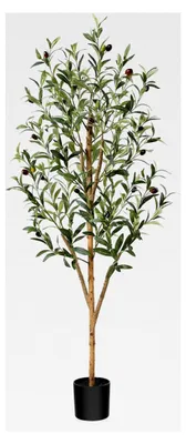 Produktbild von Künstlicher Olivenbaum 120 cm mit Naturholzstamm und Früchten im Topf für Dekoration