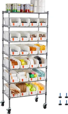 Obrázok produktu pre VEVOR Stojaci regál, úložný regál so 7 úrovňami a 24 malými odkladacími boxmi, knižný regál, kuchynský regál s kolieskami, organizér na náradie do garáže, kancelárie, reštaurácie, triedy, kuchyne, 600x350x1480 mm