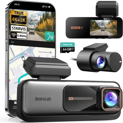 Obrázok produktu pre 4K STARVIS, palubná kamera do auta, predná a zadná, Wi-Fi, GPS, ADAS, ovládanie hlasom, bezplatná 64 GB karta, nočné videnie, WDR, 2,45-palcový IPS displej, 2