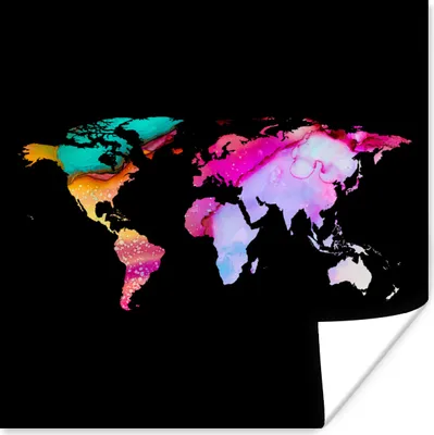 Produktbild von MuchoWow® Poster Weltkarte - Farben - Farbe 75x75 cm - Wand Dekoration