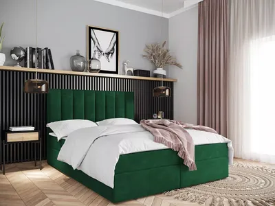 Produktbild von Kontinentales Bett 160x200 MAHERA mit Stauraum - flaschengrün