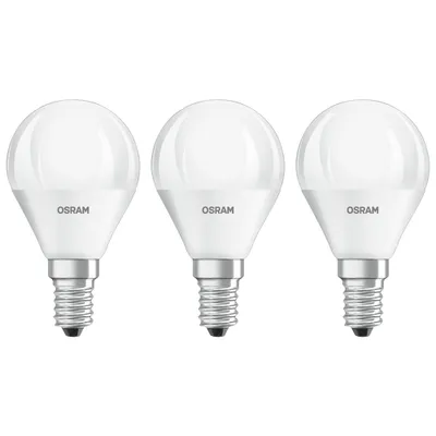 Productafbeelding van 3 x Osram LED lamp P45, druppelvorm, 5,5W = 40W, fitting E14, mat, 470lm, 827 (warm wit), 2700K