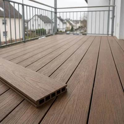 Produktbild von WPC Terrassendielen Komplettset 6 m² Braun | mit Unterkonstruktion & Klicksystem, 25×145 mm, 5-Kammer | rutschfest Terrasse Balkon | WoodoMykonos