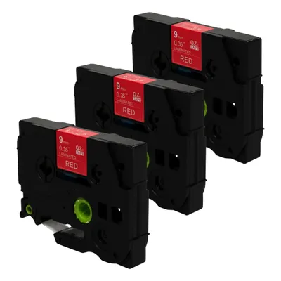 Produktbild von DULA Etikettenband - Kompatibel mit Brother P-Touch Tze-425 - 3 Stück - Weiß auf rot - 9mm x 8m