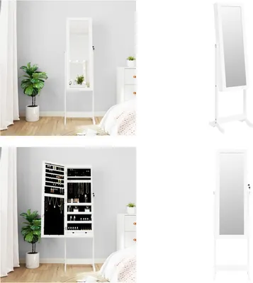 Produktbild von vidaXL Schmuckschrank mit Spiegel & LED Beleuchtung Freistehend Weiß - Schmuckschrank Mit Spiegel - Schmuckschränke Mit Spiegel - Spiegel-Schmuckschrank - Schmuckschrank