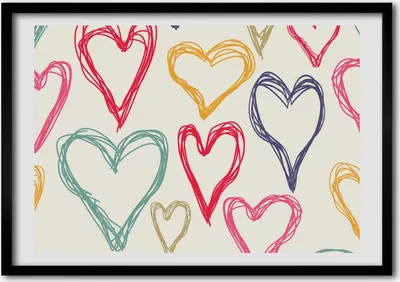 Produktbild von Bild - Bilder - Bilderrahmen - 70 cm x 50 cm - MDF-Rahmen, Wandkunst bunte Herzen