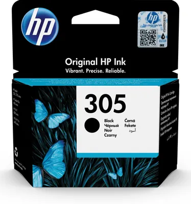 The image shows the packaging of an HP ink cartridge with a butterfly design.