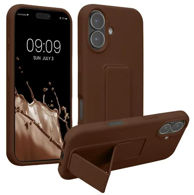 Produktbild von kwmobile Handyhülle für Apple iPhone 17 Hülle - TPU Silikon Case mit Fingerhalter und Stand - Schutzhülle Cover in Chocolate