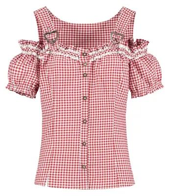 Produktbild von Miederbluse kurzarm rot weiß kariert Trachtenbluse, Groesse:42