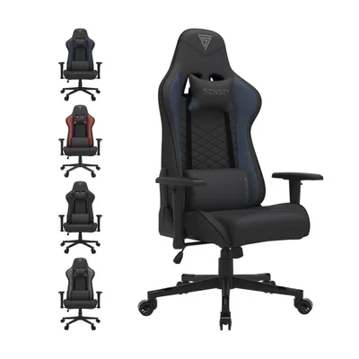 Produktbild von SENSE7 Spellcaster Gaming Stuhl Stoff Schwarz-Blau - Ergonomischer Bürostuhl PC Schreibtischstuhl Zockerstuhl 150kg 2D-Armlehnen 160° Chefsessel
