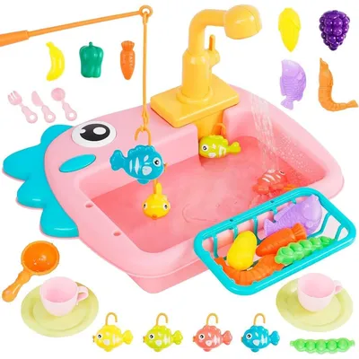 Produktbild von Kinderküche Spielküche Spielküchen Zubehör - Spielküche mit fließendem Wasser - Rosa - Ab 3 Jahren