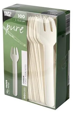 Zdjęcie produktu dla PAPSTAR 88065 Widelce do papieru PAPSTAR "pure", długość: 155 mm, białe, 100 szt