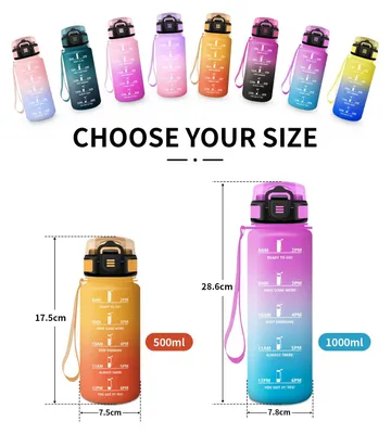 Produktbild von Trinkflasche 500ml Auslaufsicher mit Strohhalm, Sportflasche für Schule, Gym