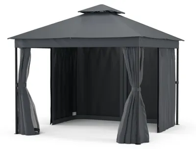 Obrázek produktu pro Blumfeldt Mondo Dual Pavilion 3x3 - dvojitá střecha a sítě proti komárům, kovový rám odolný proti povětrnostním vlivům, závěsy na ochranu soukromí, zahradní altán, snadná montáž, tmavě šedá barva