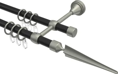 Produktbild von Interdeco Gardinenstange / Vorhangstange Schwarz / Chrom matt, Typ Primus Lorenzo (Speer), 16 mm Ø 2-läufig, 540 cm