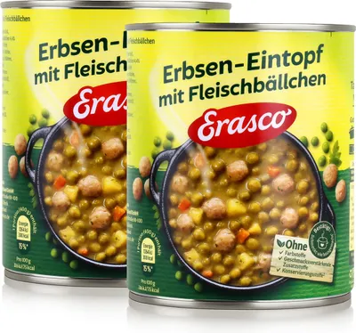 Produktbild von Erasco Erbsen-Eintopf mit Fleischbällchen 800g Fertigessen (2er Pack)