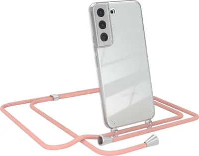 Produktbild von EAZY CASE Handykette kompatibel mit Samsung Galaxy S22 5G, Handyhülle mit Umhängeband, Handykordel, Schutzhülle Clear, Band in Rosa