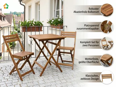 Immagine prodotto di Set da balcone in legno di acacia, 3 pezzi
