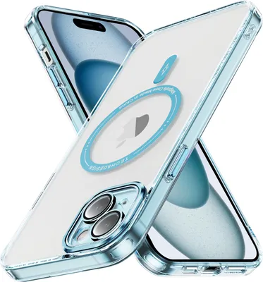 Obrázek produktu pro Magnetické průhledné pouzdro pro iPhone 15 Plus, kompatibilní s MagSafe, hybridní nárazuvzdorné ochranné pouzdro Modrý
