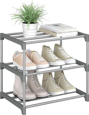 Produktbild von WOLTU Schuhregal schmal 3 Ebenen, Metall, für 6 Paar Schuhe, 42x37x30 cm : Grau Farbe: Grau