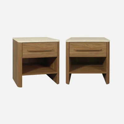 Immagine prodotto di Set  2 comodini con decorazione in legno ed effetto travertino, 1 cassetto, Noce