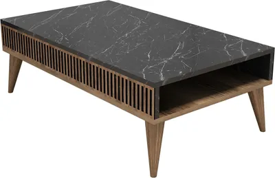 Produktbild von Skye Decor, Moderner Couchtisch in Walnuss und Schwarz, 105 x 60 x 34,6 cm | 100% melaminbeschichtete Spanplatte, 18 mm dick | Elegantes Marmor-Design für Ihr Zuhause.