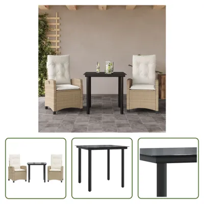 Produktbild von The Living Store 3-tlg. Garten-Essgruppe mit Kissen Beige Poly Rattan
