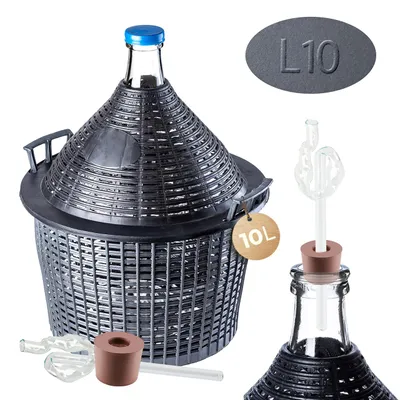 Productafbeelding van KADAX Glazen gistballon-set "Alatri", gistballon met kunststofmand en gistaccessoires, rubberen afsluiting, glazen gistbuis, fles, 10 liter