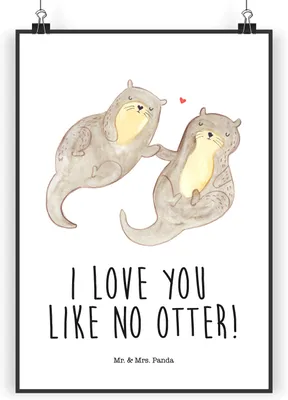 Produktbild von Mr. & Mrs. Panda Bild Otter Hände halten DIN A5 - Weiß - Geschenk, wanddeko, Seeotter, Wandbild, Liebe, Wanddekoration, glücklich, Paar, wanddruck, Romantisch, drucke
