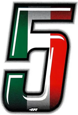 Image de Autocollant numéro de course pour moto "5" Slim tricolore 100 mm