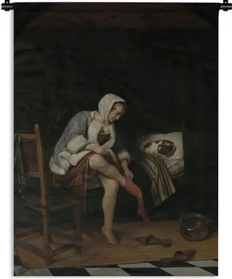 Produktbild von MuchoWow® Wandteppich Wandbehang Die Morgentoilette - Jan Steen 120x160 cm Tapisserie Dekoration Wandtuch - Wohnzimmer - Moderne