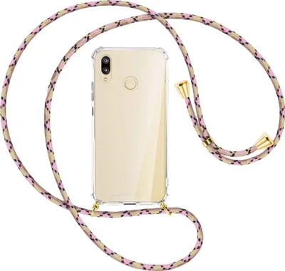 Produktbild von Handykette Backcover-Schutzhülle mit Band (Metall goldfarben) für Huawei P20 lite - rosa Karo