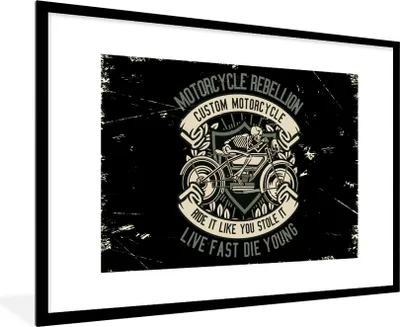 Produktbild von MuchoWow® MuchoWow® Gerahmtes Poster Motorrad - Skelett - Vintage - Zitat 90x60 cm - Poster mit zchwarzem Bilderrahmen - Wanddekoration - Fotos