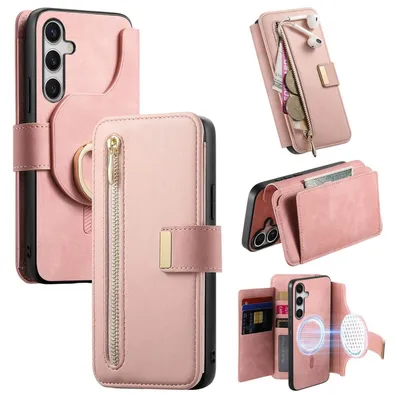 Produktbild von MagSafe Kunstleder Hülle für Samsung Galaxy S25 FE 5G mit RFID Schutz Kartenfach & Ringhalter Rosa