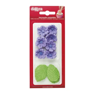 Produktbild von Zucchini Dekoration 8 lila Gänseblümchen und 5 Blätter