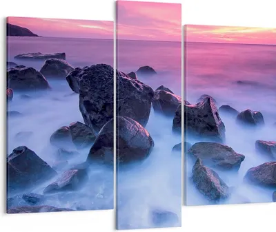 Produktbild von Bild auf Leinwand - Leinwandbild - Strand ufer wolken dämmerung - 95x80cm - Wand Bild - Wanddeko - Leinwanddruck - Bilder - Kunstdruck - Wanddekoration - Leinwand bilder - Wandkunst - CB95x80-2409
