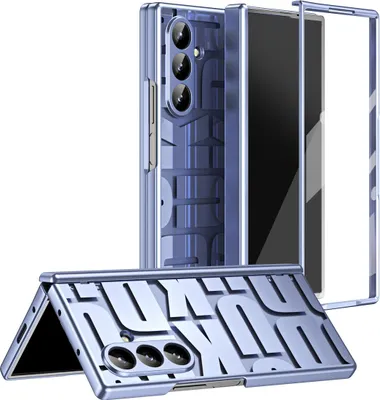Obrázek produktu pro Pouzdro pro Samsung Galaxy Z Fold 7, galvanizované průhledné pouzdro s ochranou displeje a pantu Modrý
