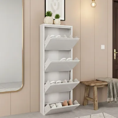 Immagine prodotto di Dmora Scarpiera Axe 15x50x138h cm Bianco, 8 Paia 4 Ante