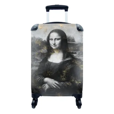 Produktbild von MuchoWow® Koffer Handgepäck Trolley Rollkoffer Kleine Reisekoffer mit 4 Rollen - Mona Lisa - Leonardo da Vinci - Schwarz - Weiß - Cabin Size < 55x40x23 cm & 55x40x20 cm - Fotokoffer - Kabinenkoffer - Boardgepäck - Reise-Box - Reisekoffer - Reisegepäck - Koffer mit Bild - Trolley für Kinder