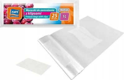 Obrázok produktu pre Vrecká na potraviny do mrazničky s klipmi 1L 18x25cm 25 kusov