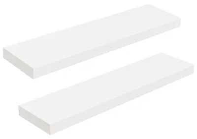 Image de Étagère murale, étagère suspendue, lot de 2, étagères murales robustes, 80 x 20 x 3,8 cm, étagères suspendues avec fixations invisibles, pour salle de bains, chambre, cuisine, bureau, salon, blanc EWT80BJP201