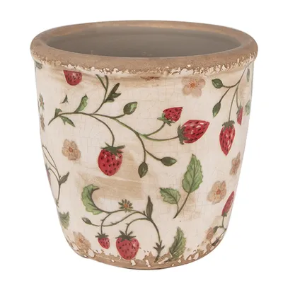 Productafbeelding van Clayre & Eef bloempot, Ø 13x13 cm, beige, aardewerk, met aardbeienmotief