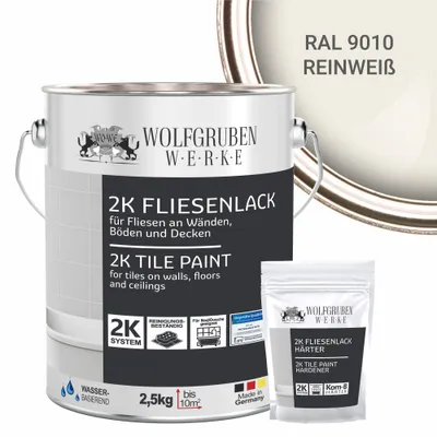 Produktbild von 2K Fliesenlack Fliesenfarbe Wand Bodenfliesen W712 Reinweiss RAL 9010 - 2,5Kg