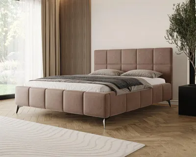 Image de Chilly Möbel Design Lit Miria - Lit rembourré avec cadre en métal, coffre et rangement 140x200 cm / Samt / Marron