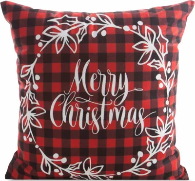 Image de EUROFIRANY | Taie d'oreiller de Noël - 45 x 45 cm - Rouge Blanc - Merry Christmas - Taie d'oreiller - Carreaux