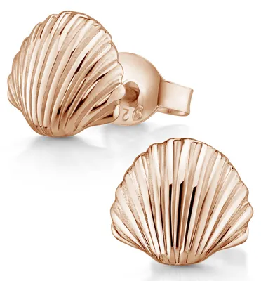 Produktbild von MATERIA Muschel Ohrringe Set Rosegold 925 Silber - Maritimer Strand Schmuck Echtschmuck Ohrstecker klein SO-415-Rose